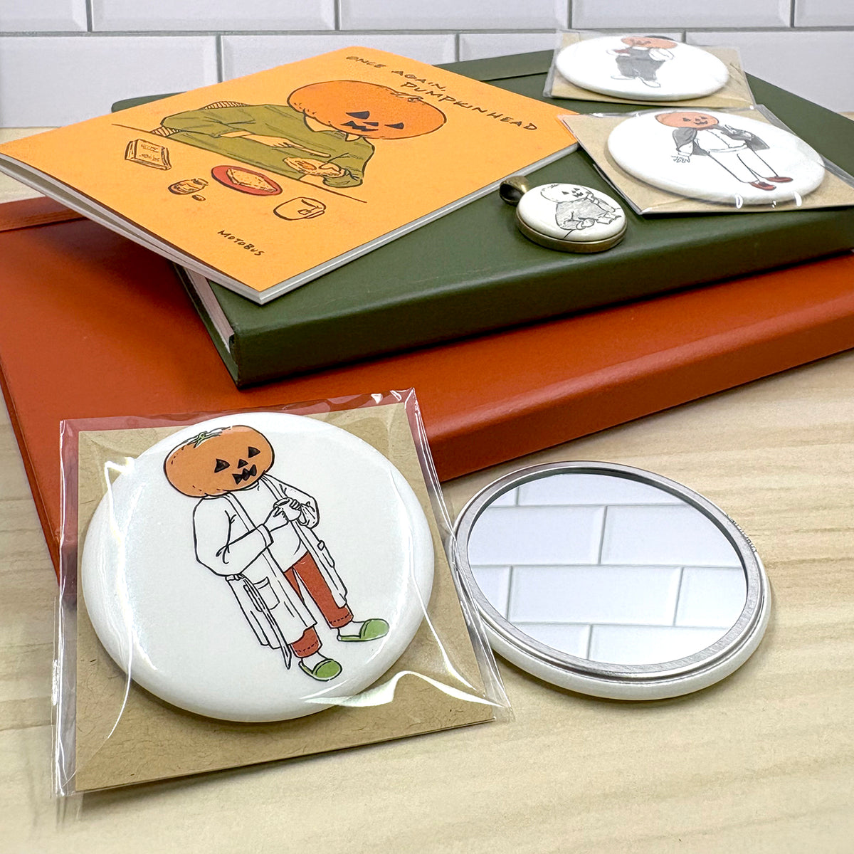 Pumpkinhead in Bathrobe Pocket Mirror